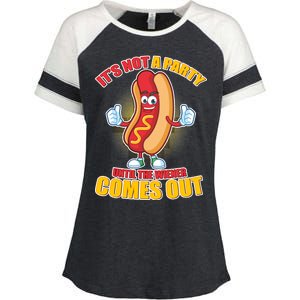 Funny It's Not A Party Until The Wiener Comes Out Enza Ladies Jersey Colorblock Tee