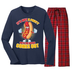 Funny It's Not A Party Until The Wiener Comes Out Women's Long Sleeve Flannel Pajama Set 