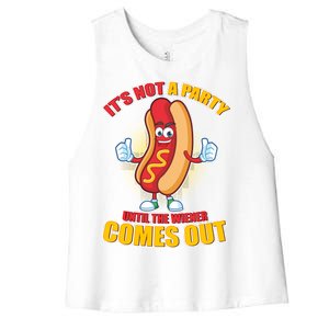 Funny It's Not A Party Until The Wiener Comes Out Women's Racerback Cropped Tank