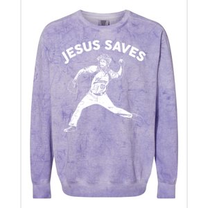 Funny Jesus Saves Baseball Colorblast Crewneck Sweatshirt