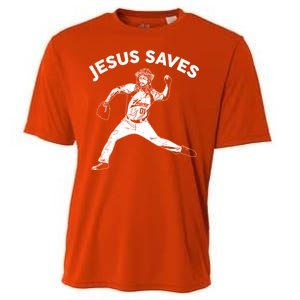 Funny Jesus Saves Baseball Cooling Performance Crew T-Shirt