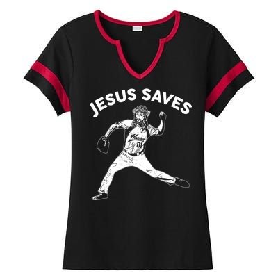 Funny Jesus Saves Baseball Ladies Halftime Notch Neck Tee