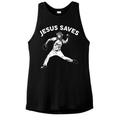 Funny Jesus Saves Baseball Ladies PosiCharge Tri-Blend Wicking Tank