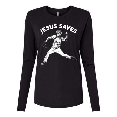 Funny Jesus Saves Baseball Womens Cotton Relaxed Long Sleeve T-Shirt