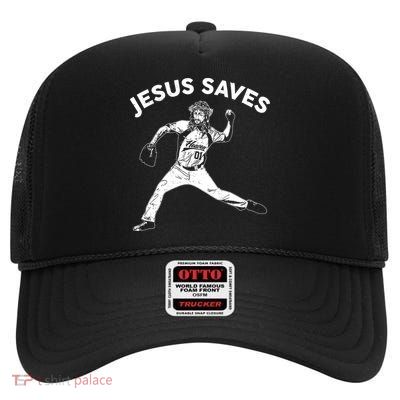 Funny Jesus Saves Baseball High Crown Mesh Back Trucker Hat