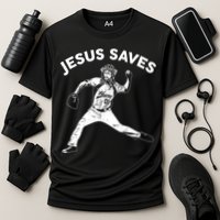Funny Jesus Saves Baseball Cooling Performance Crew T-Shirt