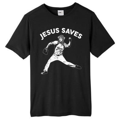 Funny Jesus Saves Baseball Tall Fusion ChromaSoft Performance T-Shirt