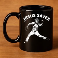 Funny Jesus Saves Baseball 11oz C Handle Ceramic Mug