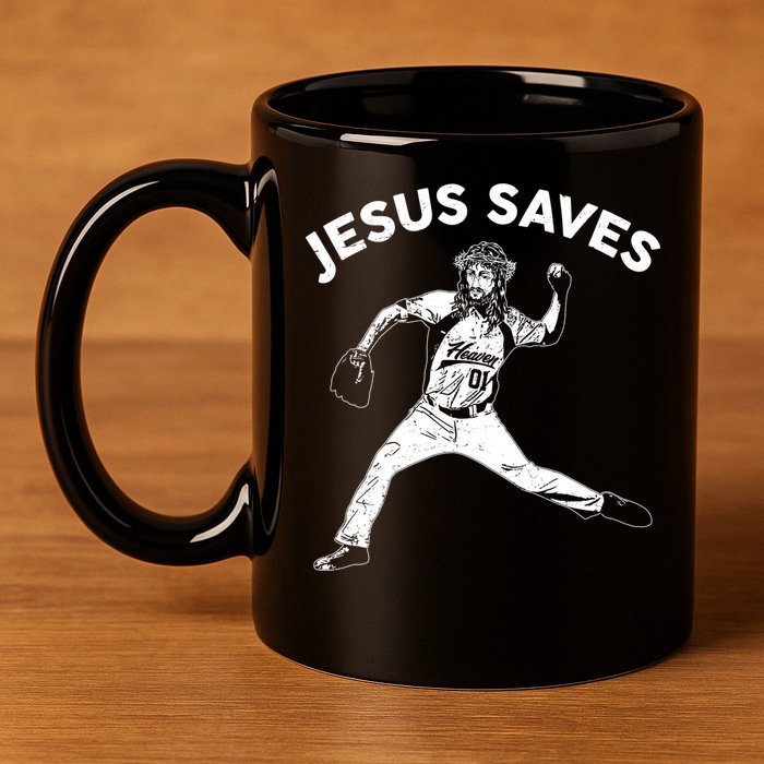 Funny Jesus Saves Baseball 11oz C Handle Ceramic Mug