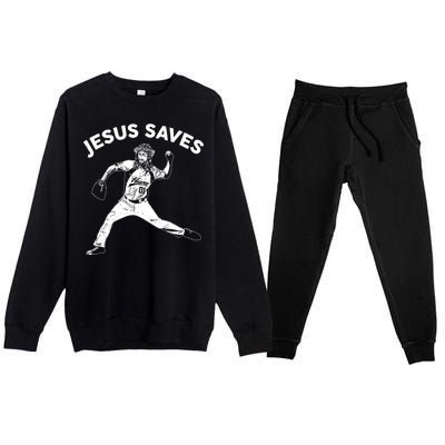 Funny Jesus Saves Baseball Premium Crewneck Sweatsuit Set