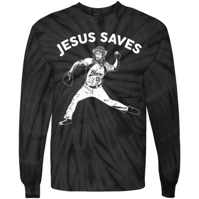 Funny Jesus Saves Baseball Tie-Dye Long Sleeve Shirt