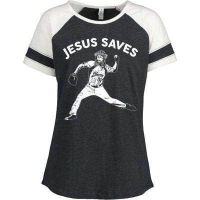 Funny Jesus Saves Baseball Enza Ladies Jersey Colorblock Tee