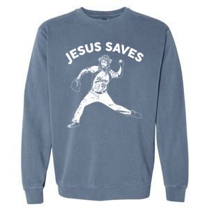 Funny Jesus Saves Baseball Garment-Dyed Sweatshirt