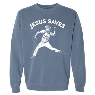 Funny Jesus Saves Baseball Garment-Dyed Sweatshirt