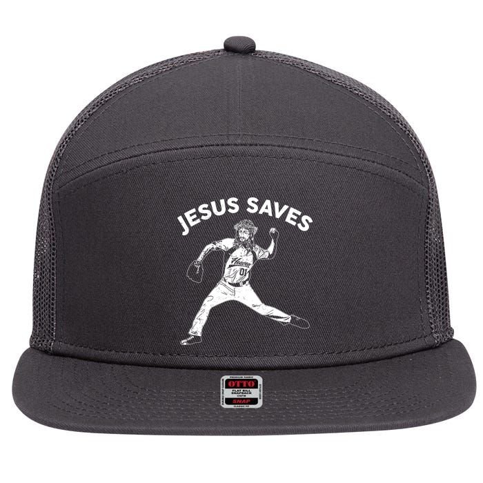 Funny Jesus Saves Baseball 7 Panel Mesh Trucker Snapback Hat