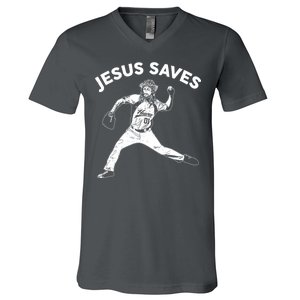 Funny Jesus Saves Baseball V-Neck T-Shirt