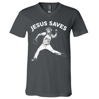 Funny Jesus Saves Baseball V-Neck T-Shirt