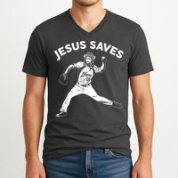 Funny Jesus Saves Baseball V-Neck T-Shirt