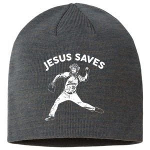 Funny Jesus Saves Baseball Sustainable Beanie