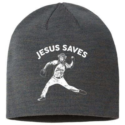 Funny Jesus Saves Baseball Sustainable Beanie