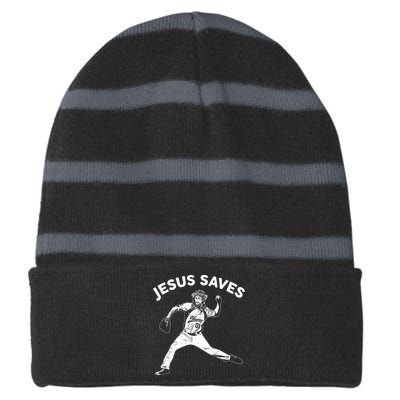 Funny Jesus Saves Baseball Striped Beanie with Solid Band