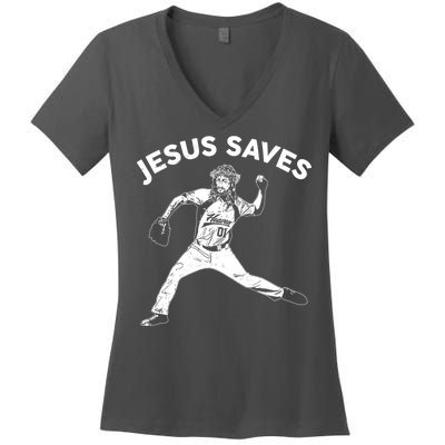 Funny Jesus Saves Baseball Women's V-Neck T-Shirt