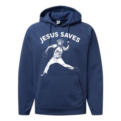 Funny Jesus Saves Baseball Performance Fleece Hoodie