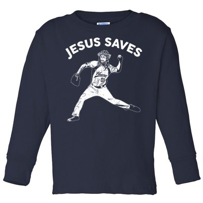 Funny Jesus Saves Baseball Toddler Long Sleeve Shirt