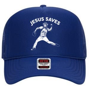 Funny Jesus Saves Baseball High Crown Mesh Back Trucker Hat