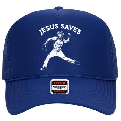 Funny Jesus Saves Baseball High Crown Mesh Back Trucker Hat