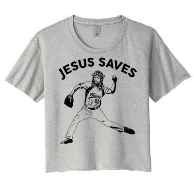 Funny Jesus Saves Baseball Women's Crop Top Tee