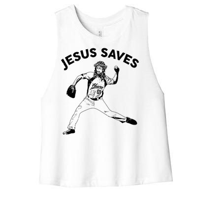 Funny Jesus Saves Baseball Women's Racerback Cropped Tank