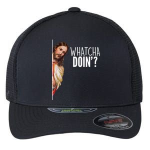 Funny Jesus Whatcha Doin' Flexfit Unipanel Trucker Cap