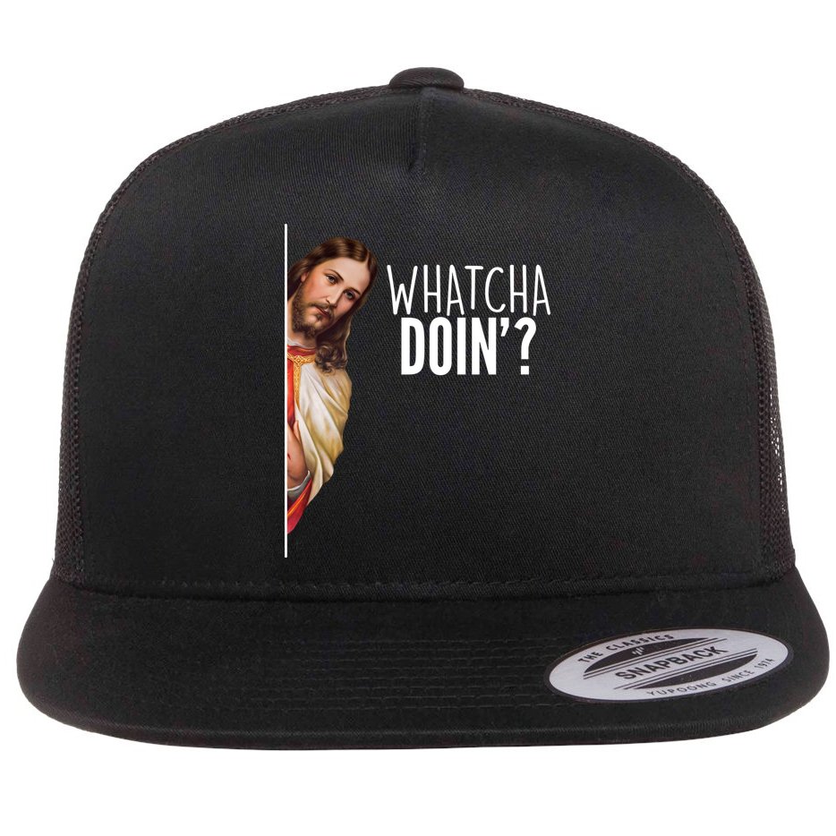 Funny Jesus Whatcha Doin' Flat Bill Trucker Hat