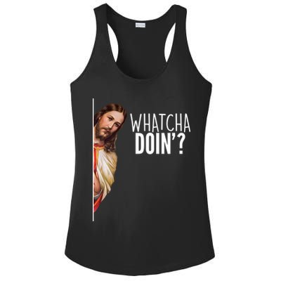 Funny Jesus Whatcha Doin' Ladies PosiCharge Competitor Racerback Tank