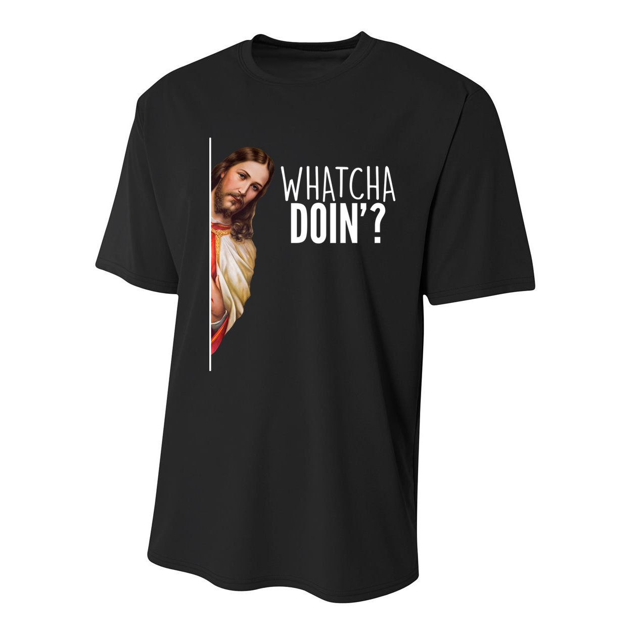 Funny Jesus Whatcha Doin' Youth Performance Sprint T-Shirt