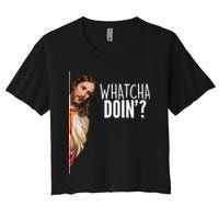 Funny Jesus Whatcha Doin' Women's Crop Top Tee