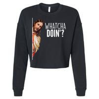 Funny Jesus Whatcha Doin' Cropped Pullover Crew
