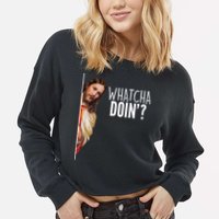 Funny Jesus Whatcha Doin' Cropped Pullover Crew