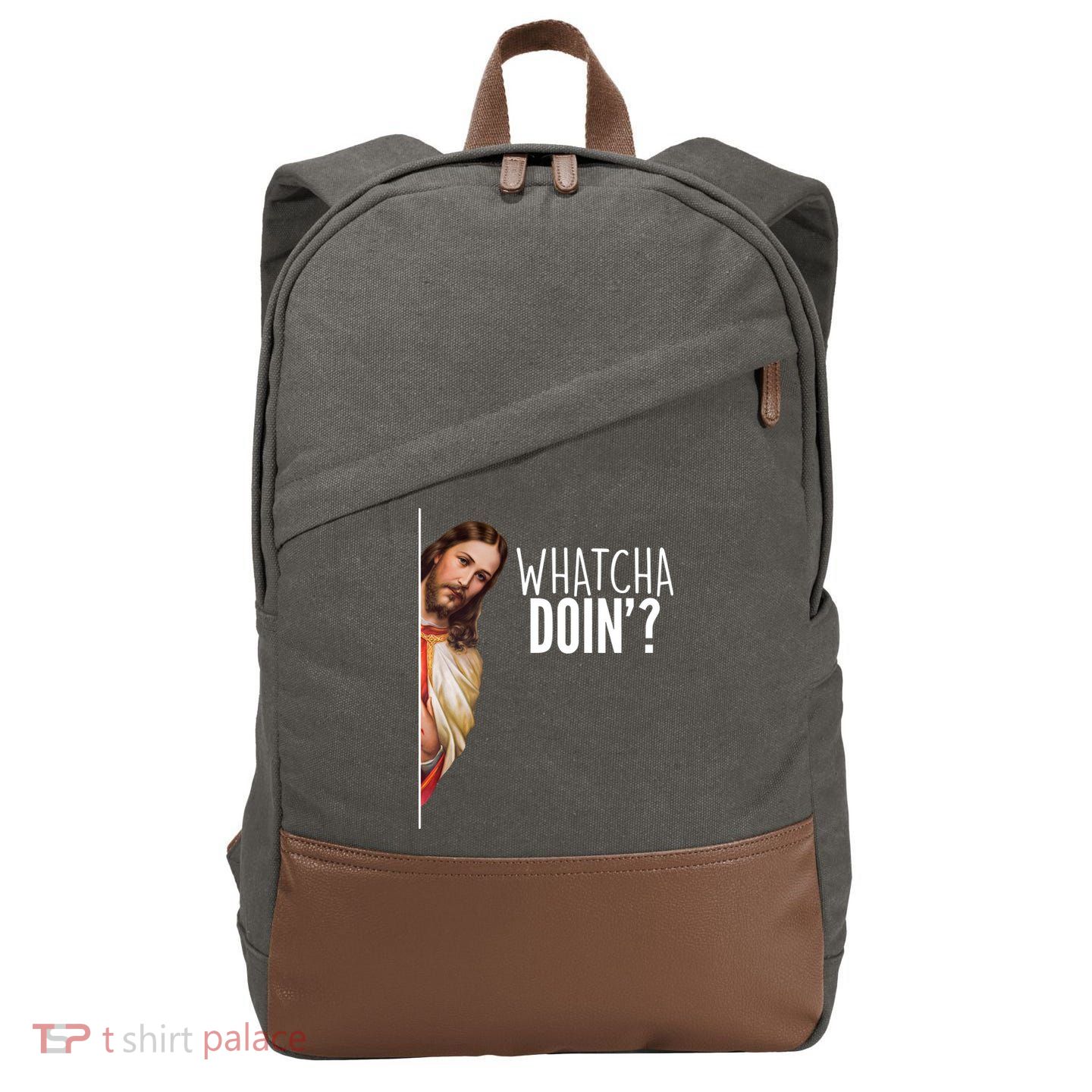 Funny Jesus Whatcha Doin' Cotton Canvas Backpack