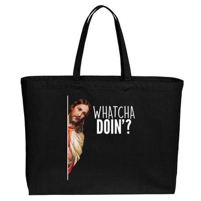 Funny Jesus Whatcha Doin' Cotton Canvas Jumbo Tote