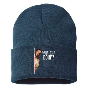 Funny Jesus Whatcha Doin' Sustainable Knit Beanie