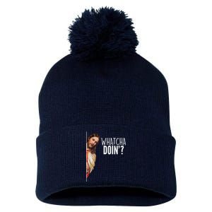 Funny Jesus Whatcha Doin' Pom Pom 12in Knit Beanie