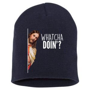 Funny Jesus Whatcha Doin' Short Acrylic Beanie