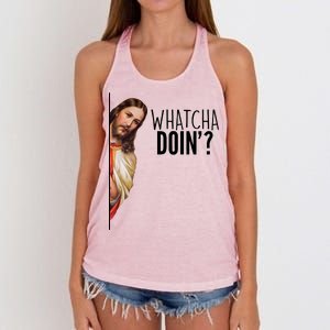 Funny Jesus Whatcha Doin' Women's Knotted Racerback Tank