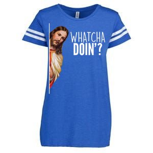 Funny Jesus Whatcha Doin' Enza Ladies Jersey Football T-Shirt