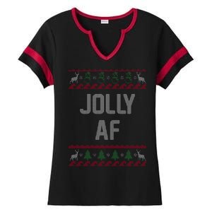 Funny Jolly AF Ugly Christmas Sweater Style Ladies Halftime Notch Neck Tee