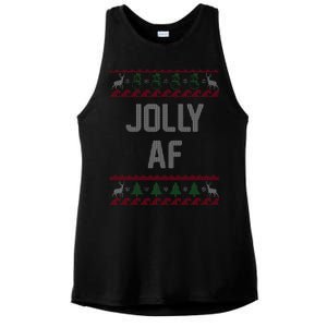 Funny Jolly AF Ugly Christmas Sweater Style Ladies PosiCharge Tri-Blend Wicking Tank