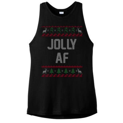 Funny Jolly AF Ugly Christmas Sweater Style Ladies PosiCharge Tri-Blend Wicking Tank