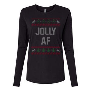 Funny Jolly AF Ugly Christmas Sweater Style Womens Cotton Relaxed Long Sleeve T-Shirt